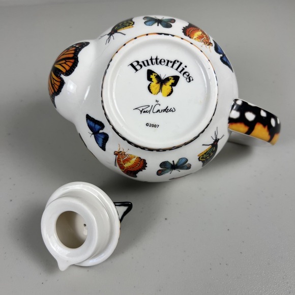 Paul Cardew Butterflies Ceramic Teapot 2007  Butterfly Finial Multicolor 20oz - Picture 4 of 13